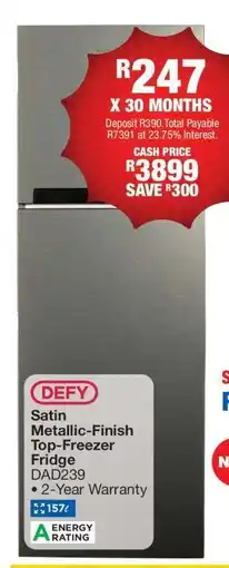 OK Furniture DEFY Satin Metallic-Finish Top-Freezer Fridge offer