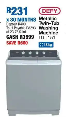 OK Furniture Defy Metallic Twin-Tub Washing Machine DTT151 offer