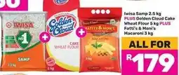 Game Iwisa Samp 2.5 kg PLUS Golden Cloud Cake Wheat Flour 5 kg PLUS Fatti's & Moni's Macaroni 3 kg offer