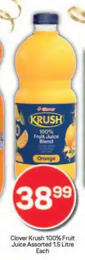Pick n Pay Clover Krush 100% Fruit Juice Assorted 1.5 Litre Each offer