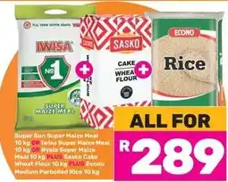 Game Super Sun Super Maize Meal, Sasko Cake Wheat Flour, Econo Medium Parboiled Rice offer