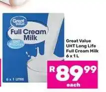 Game Great Value UHT Long Life Full Cream Milk 6 x 1 L offer