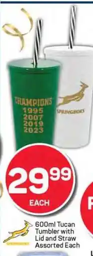 Pick n Pay 600ml Tucan Tumbler with Lid and Straw Assorted Each offer