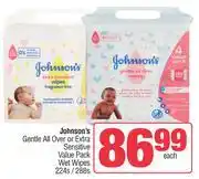 Spar Johnson's Gentle All Over Or Extra Sensitive Value Pack Wet Wipes-224s/288s Pack Each offer