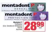 Spar Mentadent P Toothpaste (Excl. Sensitive & Whitening) Assorted-100ml Each offer