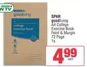 Spar Spar Good Living A4 College Exercise Book Feint & Margin 72 Page-1s offer