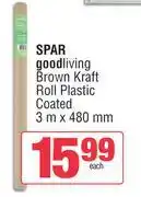 Spar Spar Good Living Brown Kraft Roll Plastic Coated 3m x 480mm offer