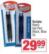 Spar Scripto Retro Gel Pen Black, Blue-2s Per Pack offer