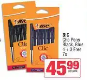 Spar Bic Clic Pens Black, Blue 4 + 3 Free-7s Per Pack offer