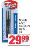 Spar Scripto Apex Fineliners Black-2s Per Pack offer