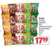 Spar Simba Creamy Cheddar, KFC, Cheese & Onion, Smoked Beef Strips 25gm-4 Per Pack offer