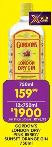 Shoprite Liquor Gordon's london dry/ pink berry/ sunset orange gin offer
