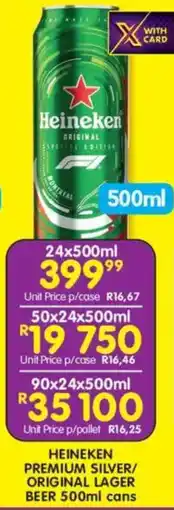 Shoprite Liquor Heineken premium silver/ original lager beer cans offer