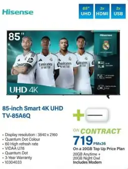 Incredible Connection Hisense 85-inch Smart 4K UHD TV-85A6Q offer