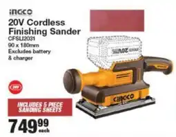 Musica Ingco 20V Cordless Finishing Sander offer