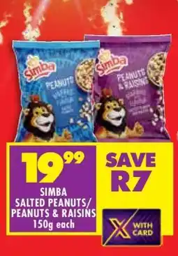 Shoprite SIMBA SALTED PEANUTS/PEANUTS & RAISINS 150g each offer