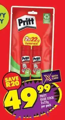 Shoprite PRITT GLUE STICK 2x22g per pack offer