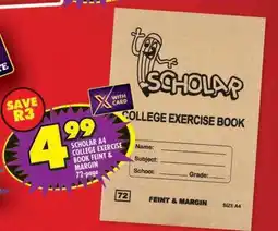 Shoprite SCHOLAR A4 COLLEGE EXERCISE BOOK FEINT & MARGIN offer