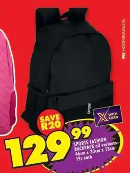 Shoprite SPORTS FASHION BACKPACK offer