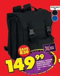 Shoprite FULLMARKS 3-DIVISION DRAWSTRING SENIOR SCHOOL BACKPACK offer