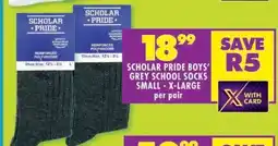 Shoprite SCHOLAR PRIDE BOYS' GREY SCHOOL SOCKS SMALL - X-LARGE offer