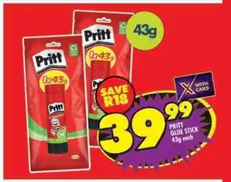 Shoprite PRITT GLUE STICK 43g each offer