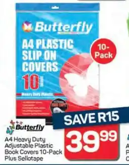 Pick n Pay Butterfly A4 Heavy Duty Adjustable Plastic Book Covers 10-Pack Plus Sellotape offer