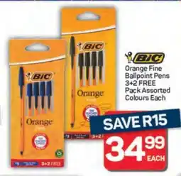 Pick n Pay BIC Orange Fine Ballpoint Pens 3+2 FREE Pack Assorted Colours Each offer