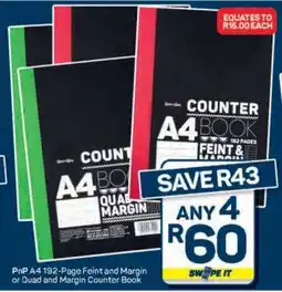 Pick n Pay PnP A4 192-Page Feint and Margin or Quad and Margin Counter Book offer