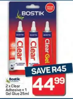 Pick n Pay Bostik 2 x Clear Adhesive + 1 Gel Glue 25ml offer