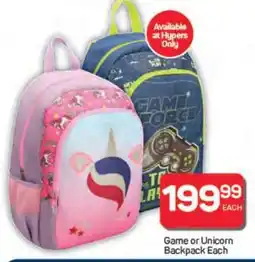 Pick n Pay Game or Unicorn Backpack Each offer