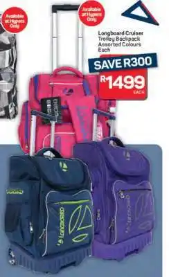 Pick n Pay Longboard Cruiser Trolley Backpack Assorted Colours Each offer