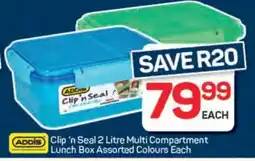 Pick n Pay Clip ‘n Seal 2 Litre Multi Compartment Lunch Box Assorted Colours Each offer