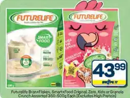 Pick n Pay Futurelife Bran+Flakes, Smart+Food Original, Zero, Kids or Granola Crunch Assorted 350-500g Each offer