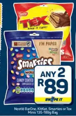 Pick n Pay Nestlé BarOne, KitKat, Smarties or Tex Minis 135-189g Bag offer