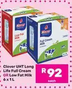 Game Clover UHT Long Life Full Cream, Or Low Fat Milk 6 x 1Ltr-Each offer