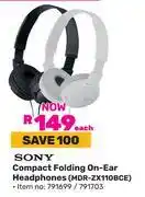 Game Sony Compact Folding On Ear Headphones MDR-ZX110BCE (791699/791703)-Each offer