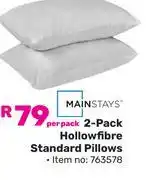 Game Mainstays 2 Pack Hollowfibre Standard Pillows (763578)-Per Pack offer