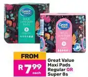 Game Great Value Maxi Pads Regular Or Super-8s Each offer