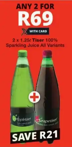 Checkers Tiser 100% Sparkling Juice All Variants offer