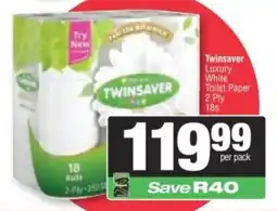 Spar Twinsaver Luxury White Toilet Paper 2 Ply offer
