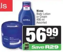 Spar Nivea Body Lotion or Cream Assorted offer