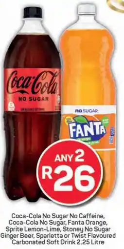 Pick n Pay Coca-Cola No Sugar, Fanta Orange, Sprite Lemon-Lime, Stoney Ginger Beer, Sparletta or Twist Flavoured Carbonated Soft Drink offer