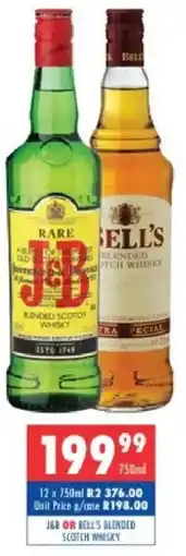 Ultra Liquors J&B or Bell's blended scotch whisky offer