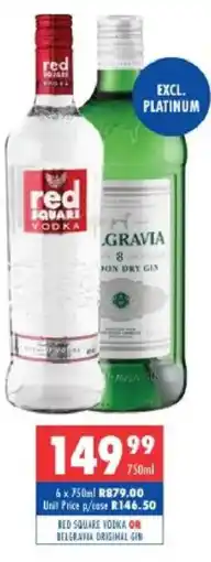 Ultra Liquors Red square vodka or Belgravia original gin offer