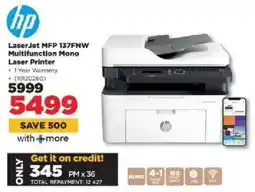 HiFi Corp HP LaserJet MFP 137FNW Multifunction Mono Laser Printer offer