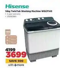 HiFi Corp Hisense 14kg TwinTub Washing Machine WSCF143 offer