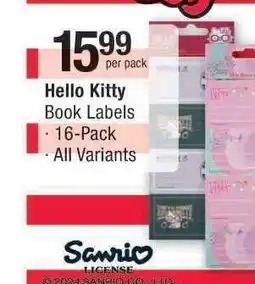 Checkers Hello Kitty Book Labels offer