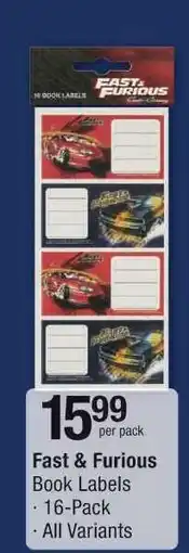 Checkers FAST & FURIOUS BOOK LABELS offer
