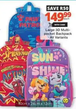 Checkers Large 3D Multi-pocket Backpack offer